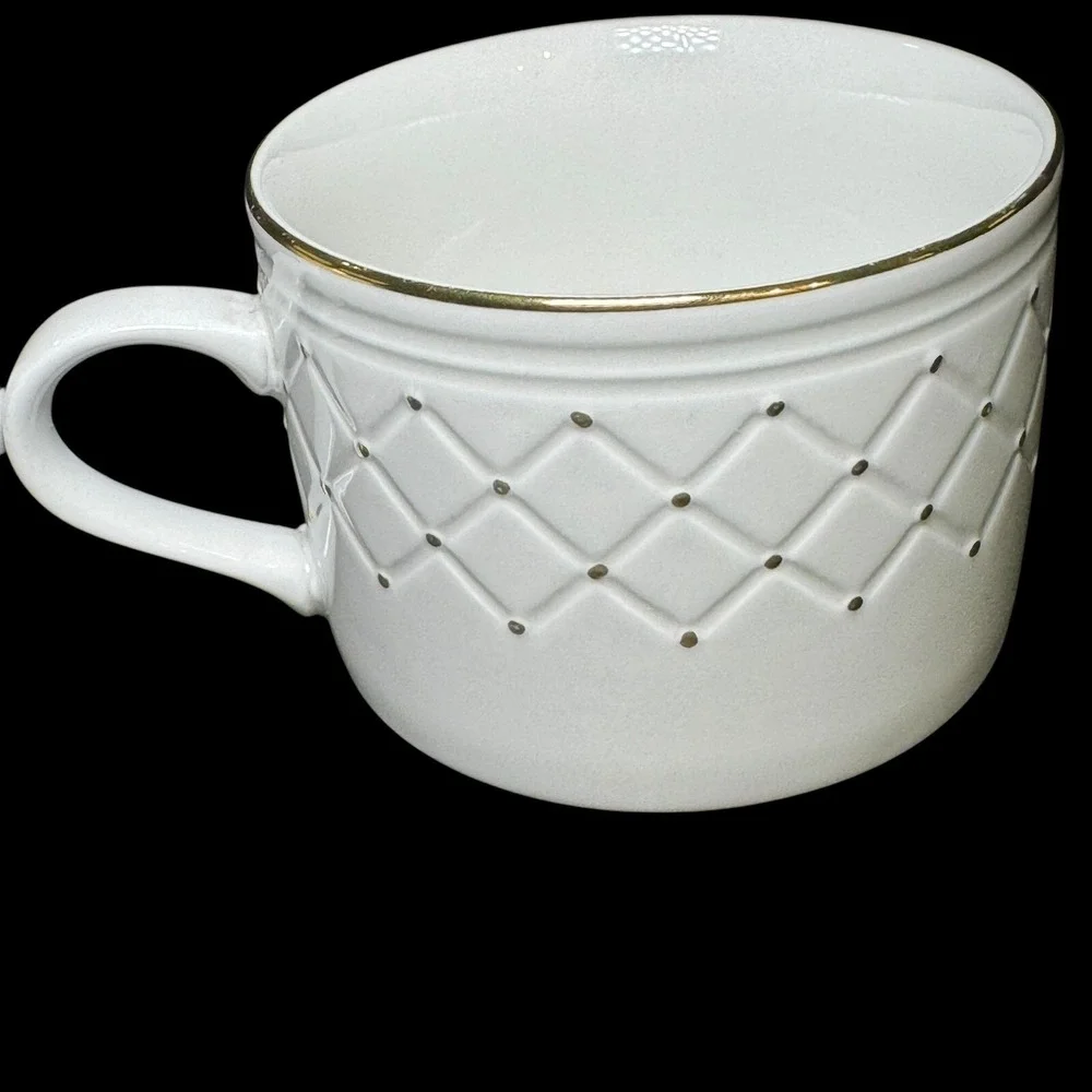 Gibson Golden Basket Flat Coffee Cup White and Gold‎ Set of 4